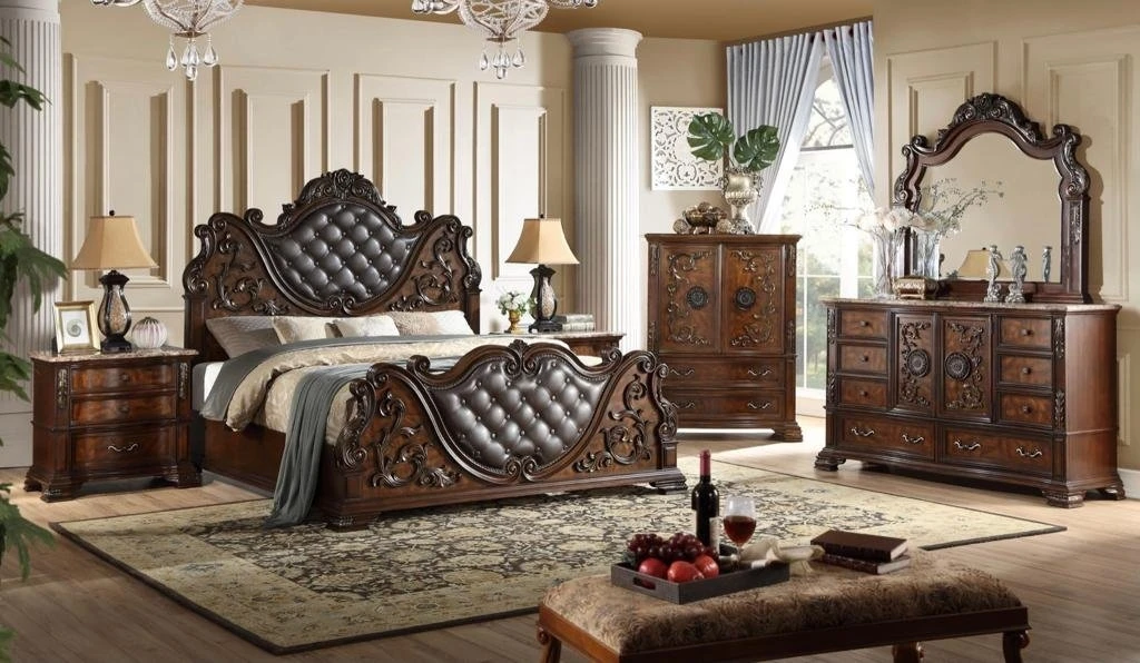 Bed Furniture King Size Storage Cabinet Queen Suite Furnitures Mirrored Solid Wooden Luxury Modern Beds Bedroom Set