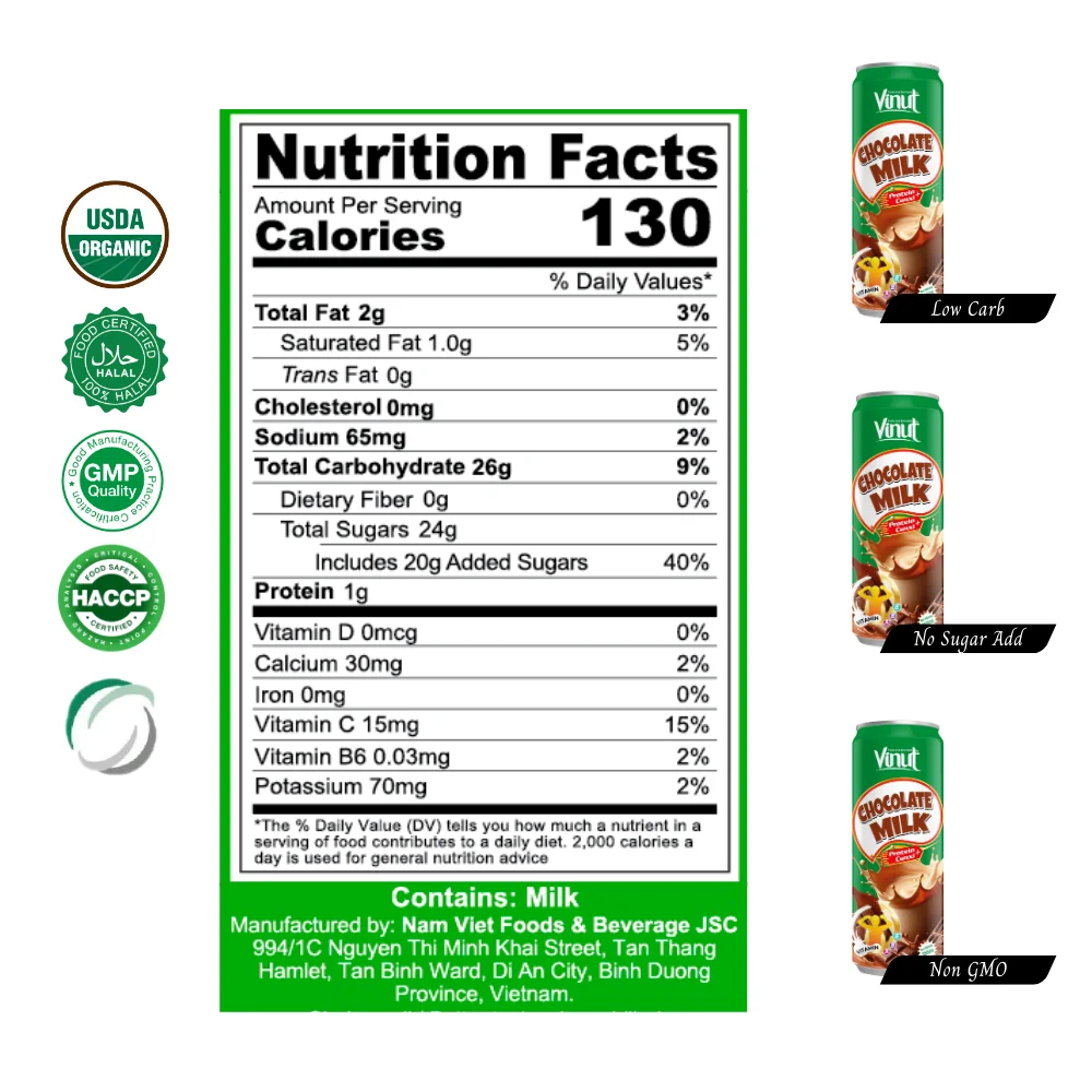 Free Sample - High Protein Canxi Chocolate Milk Drink 330ml Canned Drink -  Manufacture Vietnam Soft Drink - Private Label OEM