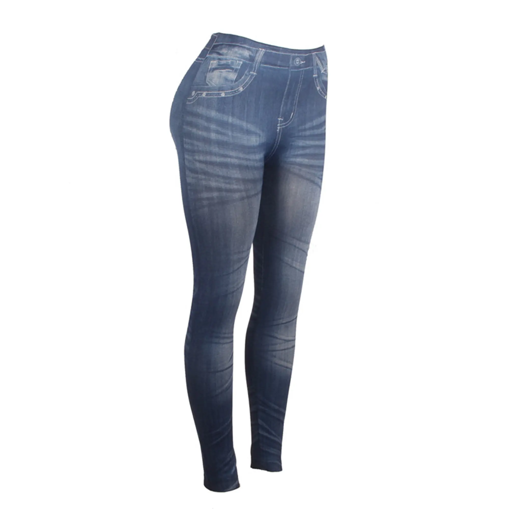 Denim Print Leggings For Women High Waist Soft Jeggings Skinny Tummy Control Girls Pull Up Jean Pencil Jeans Tights Activewear