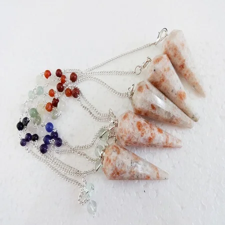 wholesale natural agate gemstone Dalmation Jasper Gemstone Pendulums With Chakra Chain dowsing pendulum for sale