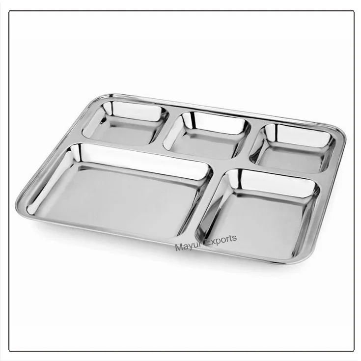 Stainless Steel Compartment Tray with 5 section Metal Food Tray with 5 sections