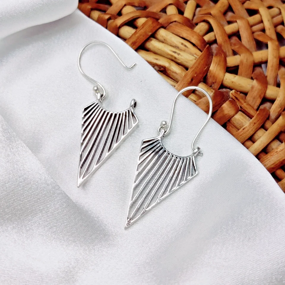 925 Sterling Silver Geometric Tribal Earrings Gift for New year Gift ideas plain silver earring