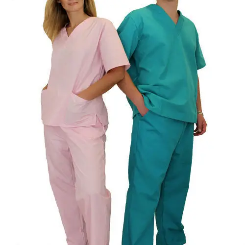 Cotton Fabric Medical Uniform Scrub Suits with V Neck Design, Short Sleeves and Front Pockets for Doctors and Hospital Staff