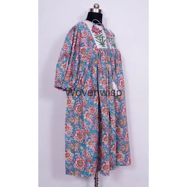 Women Dress With Sewing Pattern Maxi Standard New Arrival Women Clothing Custom Dress Elegant Hand Block Floral Print Cotton