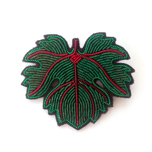 new fashion  hand embroidery bullion wire brooch HAND  fashion brooch custom made jacket patches leave pin