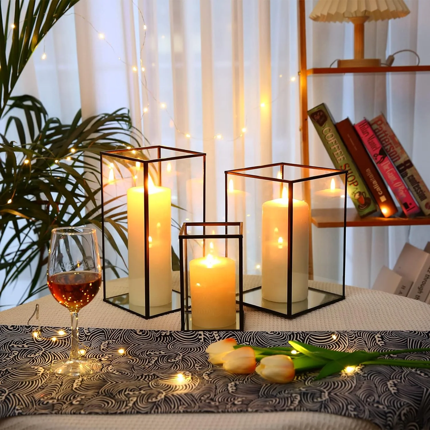 Metal Black Gold Candle Container Square Terrarium Succulent Plant Storage Light Luxury Display Box Metal Glass Candle Holder FL