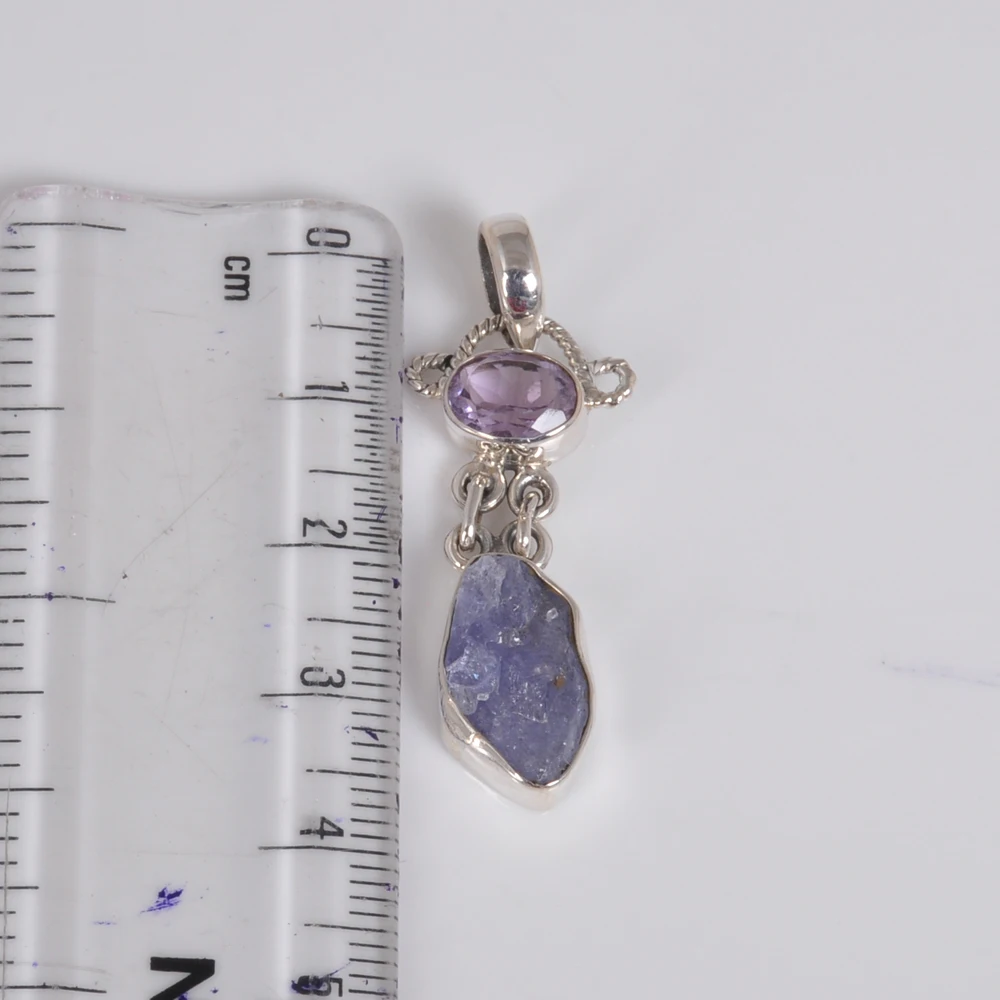 925 Silver Tanzanite Gemstone Pendants Silver Jewelry For Women 925 Pendants Sterling Silver Tanzanite Rough Gemstone Pendants