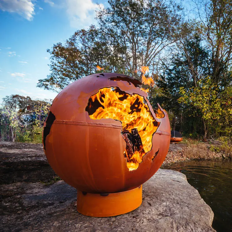 firepit brazier ball backyard patio round wood burning garden corten steel outdoor fire pit