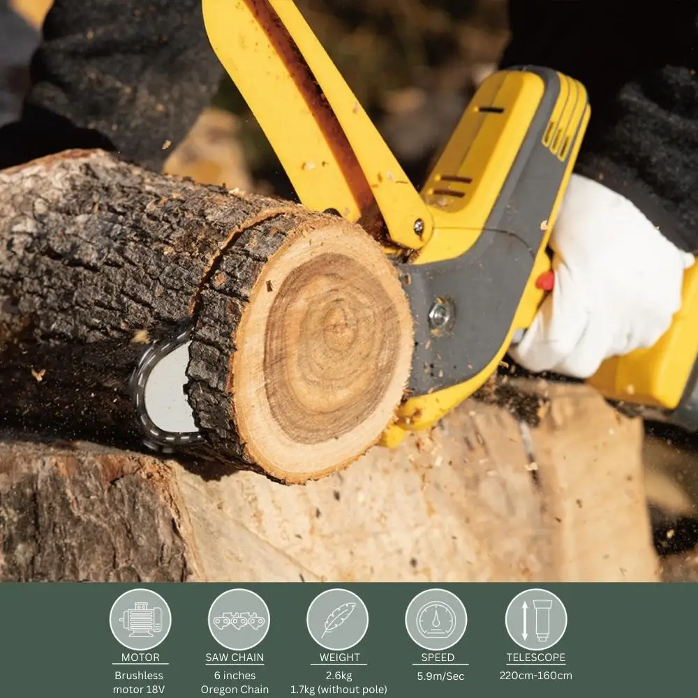 Musashi Cordless Pole Saw and Mini Chainsaw  Brushless Chainsaw  2.6kg Lightweight  18V 2.0Ah Li-ion Battery