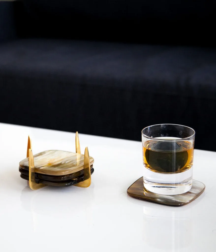 Stylish Cow Buffalo Horn Coaster Square Natural Pattern Coffee Tea and Beer Mug Riser New Model Table Were Ox Horn Pad