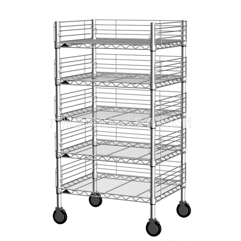 Chrome polishing wire mesh spare parts storage trolley pickup cart storage shelves with wire protection net and divider