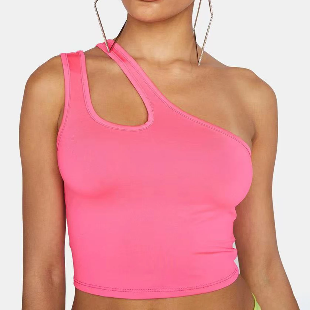 2022 Customized Sexy Hot Girls In Tight Solid Color Double Straps Cut-out Asymmetrical Y2k Tank Tops
