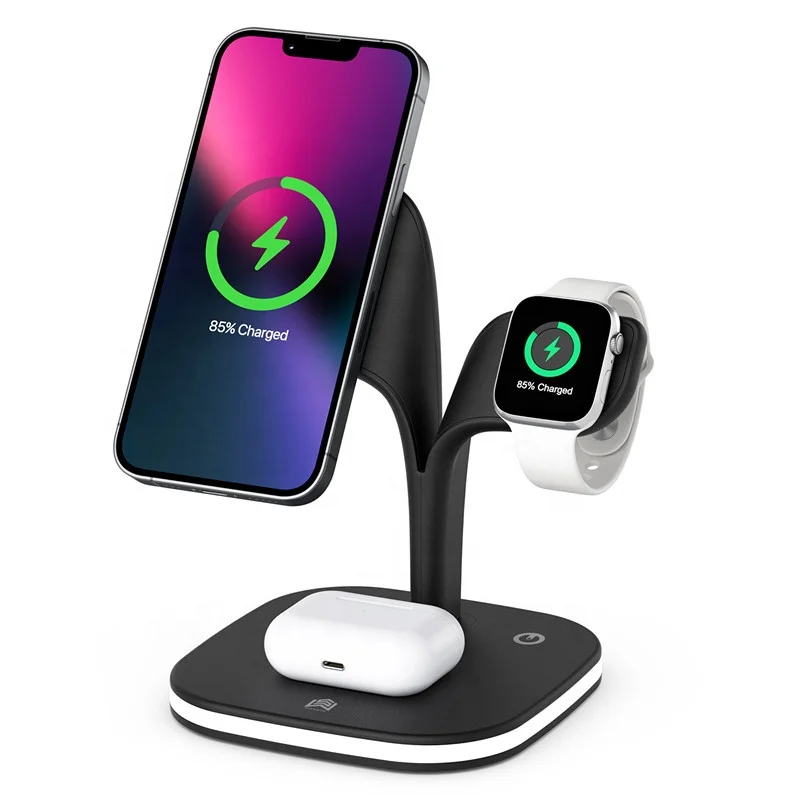 Magnet  Fast Charging wireless charger  3 in 1 Wireless Charger Stand Compatible iPhone14 13 12 Apple Magsaf with led lamp
