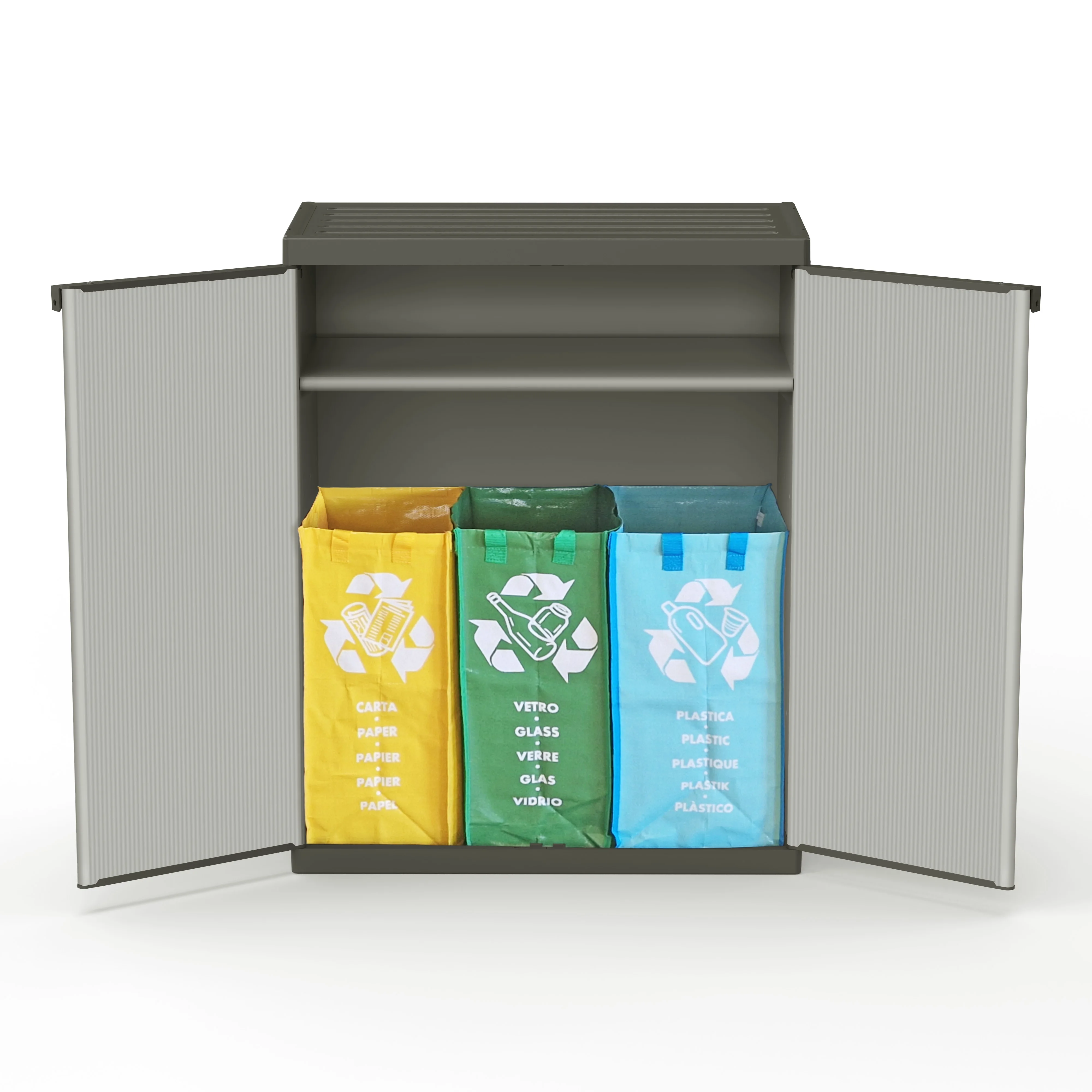 Italian-Made Light Grey Plastic Waste Bin High Quality 12L Rectangular Standing Container Indoor/Outdoor Kitchen Use Bag Packed