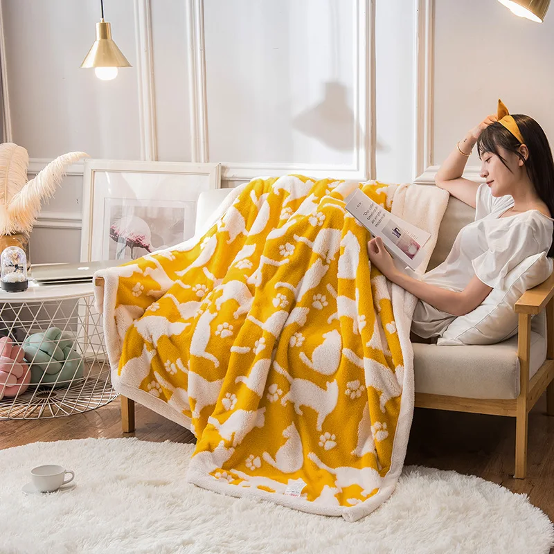 Widely Used Soft Dual Sided nordic minimalist double cute animal pattern knitted jacquard sherpa baby blanket