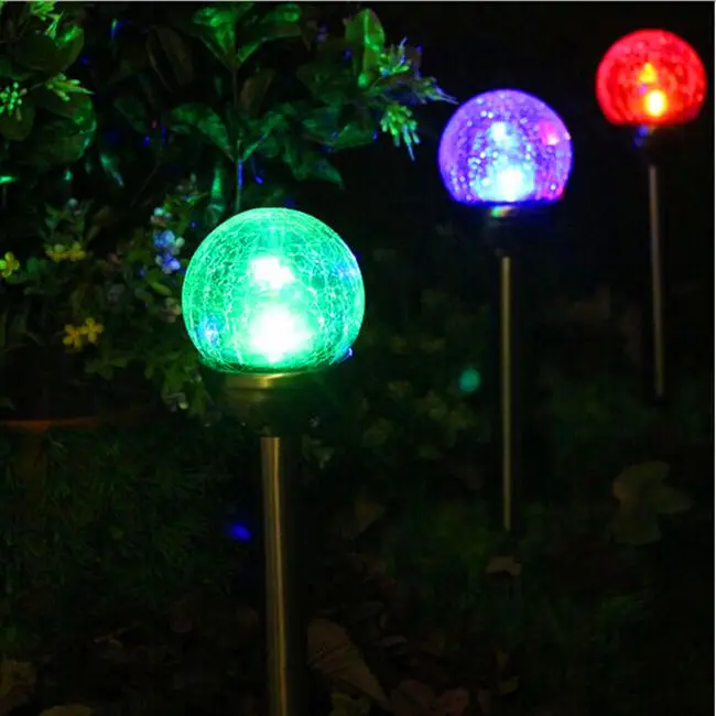 Newish Dia6cm/Dia 8cm Outdoor Waterproof 7 Color Changing Solar Stainless Steel Ball Shape Garden Stake Lights