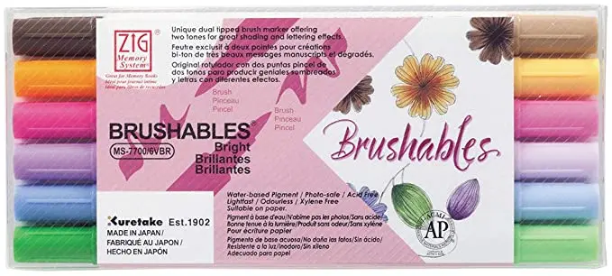 Kuretake ZIG MEMORY SYSTEM BRUSHABLES 6 colors set MS-7700/6VBR Made in Japan