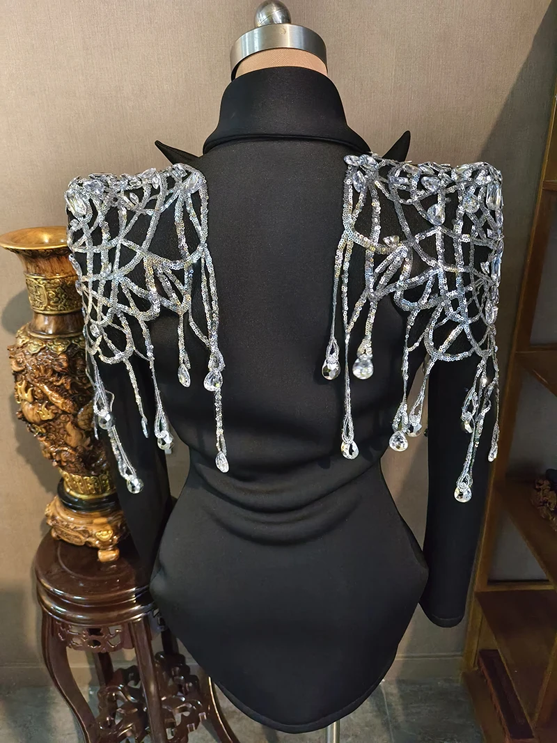 Y2940 women dress wholesale black dress formal rhinestone dresses sequin prom for evening party