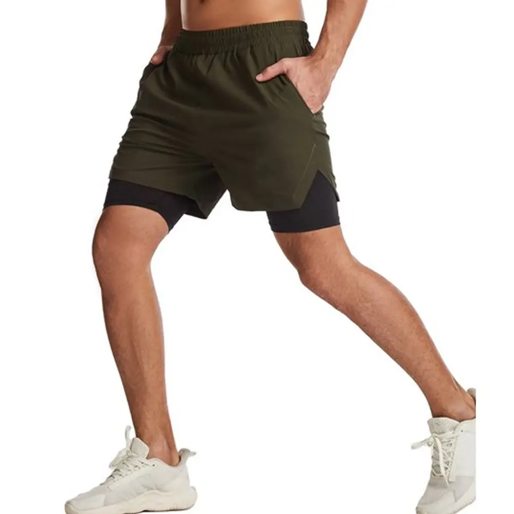 Mens Workout Shorts 2 in 1 Stretch 5 inch Inseam Gym Shorts Running Shorts with Compression Liner Zip Pocket