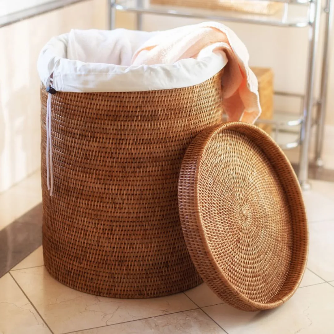 High Quality Vietnam-Made Rattan Laundry Basket Fabric Organizer for Clothes and Clothing Handicraft Rattan Bucket