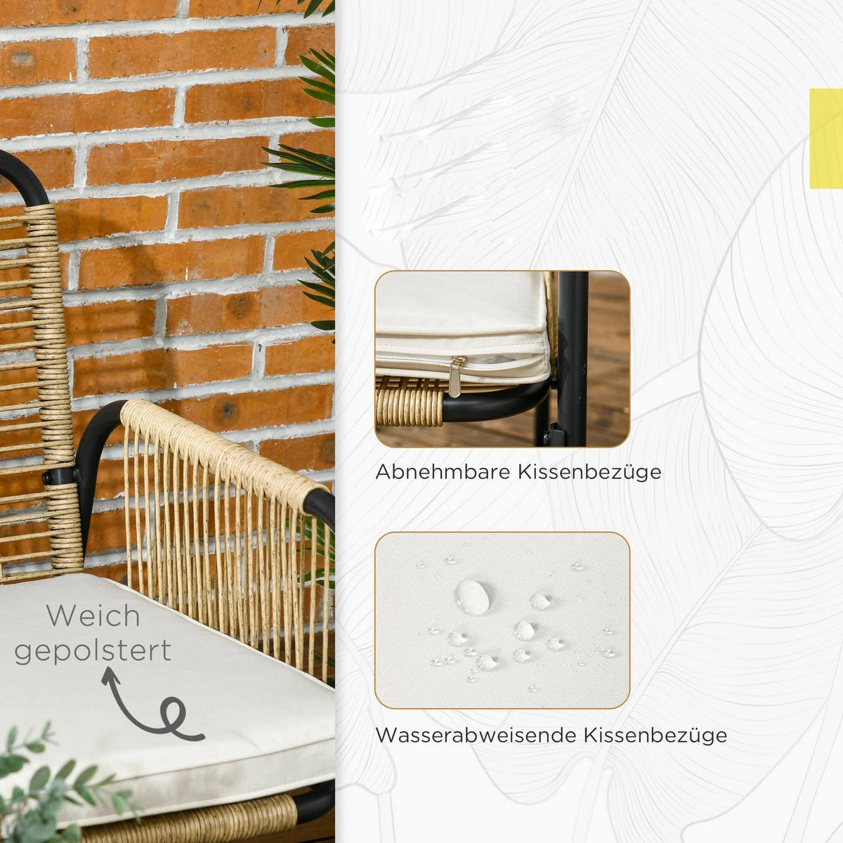 AJUNION 4 Piece Rattan Wicker Garden Furniture Set Steel Lounge Set PE Weave Handmade Patio Furniture