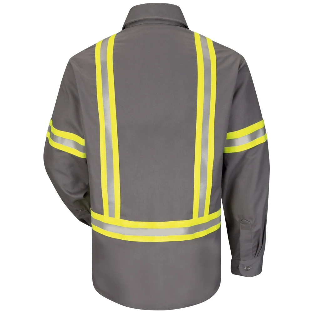 OEM Custom Logo High Visibility Workwear Reflective Yellow/Navy Tw Tone Cotton Hi Vis Work Shirt for Summer Safety