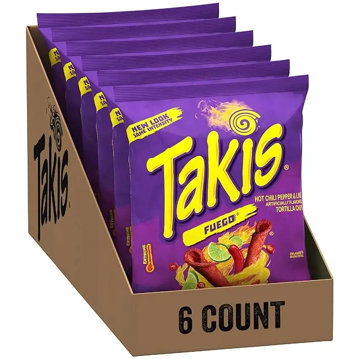 Takis Fuego свернутые острые чипсы из тортильи Горячие со вкусом чили 6 отдельных пакетов по 4 унции каждый
