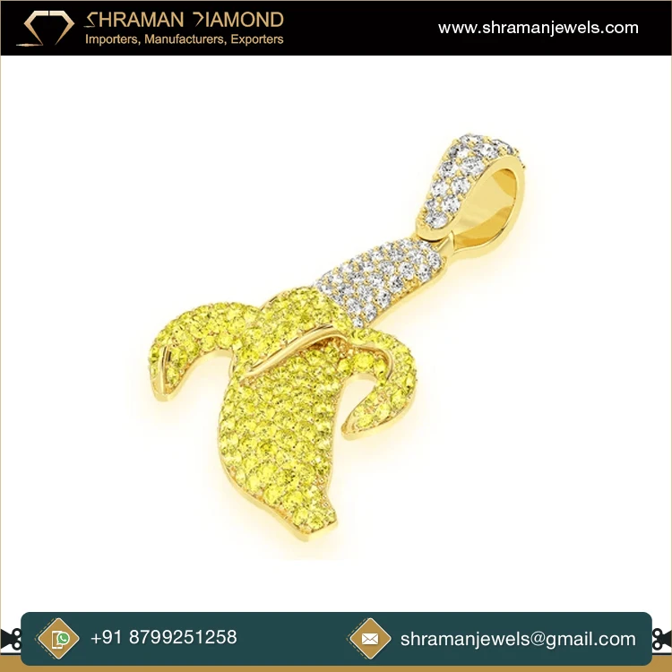 Engagement Gift Fashion Jewelry for Men or Women 1.2 CTS 14K Gold Custom Banana Peel Natural Diamond Charm Pendant
