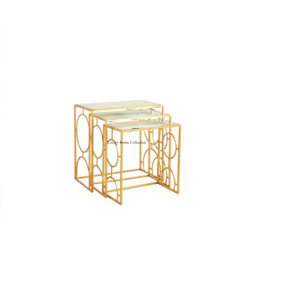 Gold Color Nesting Table Gold Color Shiny Plating Handmade Living Room And Drawing Room Furniture With Marble Top Admirable Look
