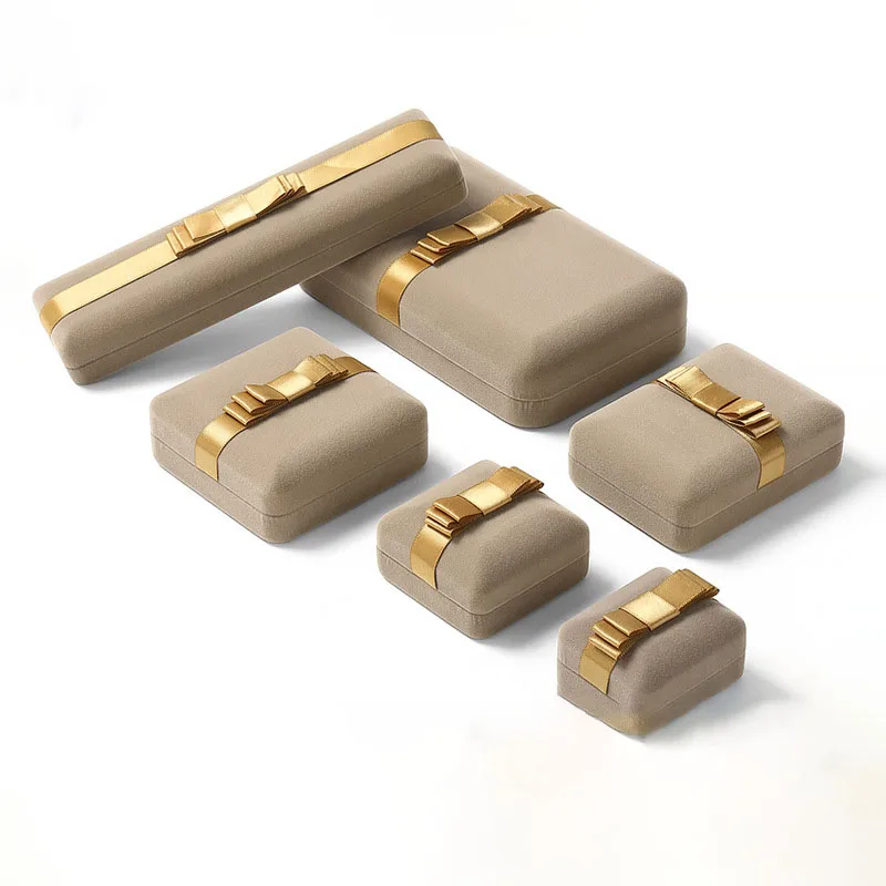 High Quality YHT-h02 Luxury Velvet Jewelry Box With Ribbon Ring Bracelet Box Wedding Ring Jewelry Gift Packaging Box