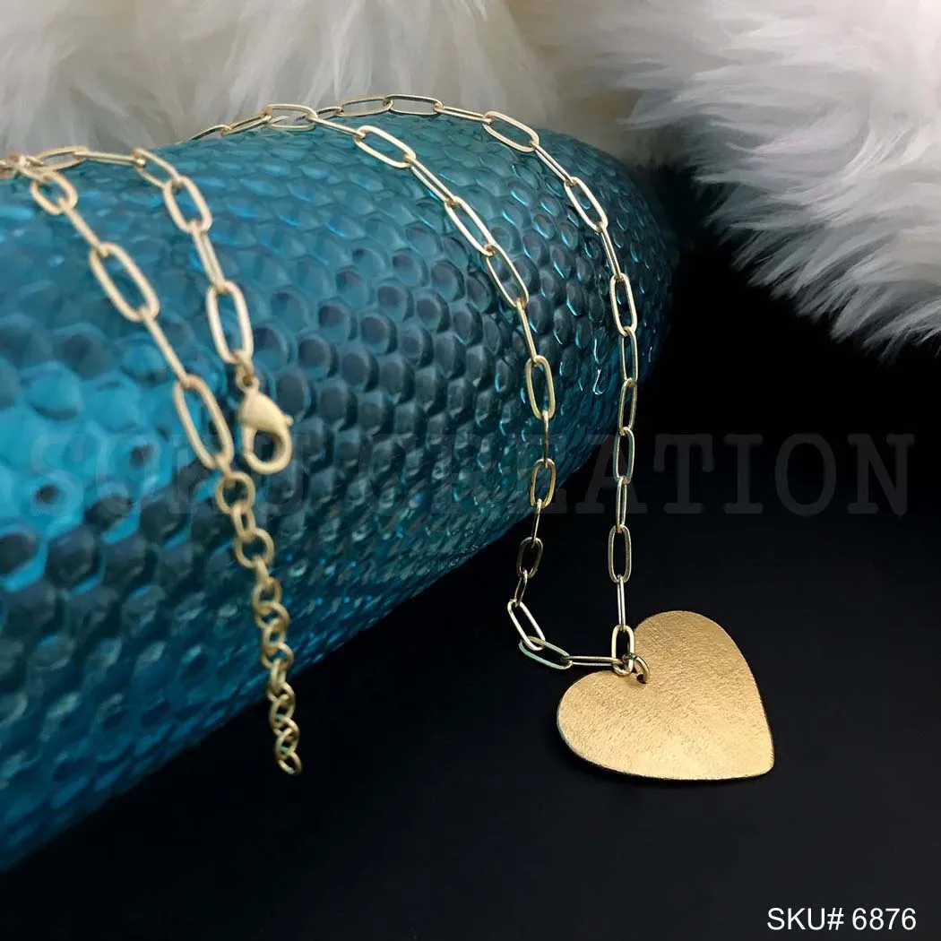 Gold plated Stylish Statement Big Pendent of Heart With Chain Necklace Gold Plated Double Layer Necklace SKU6876