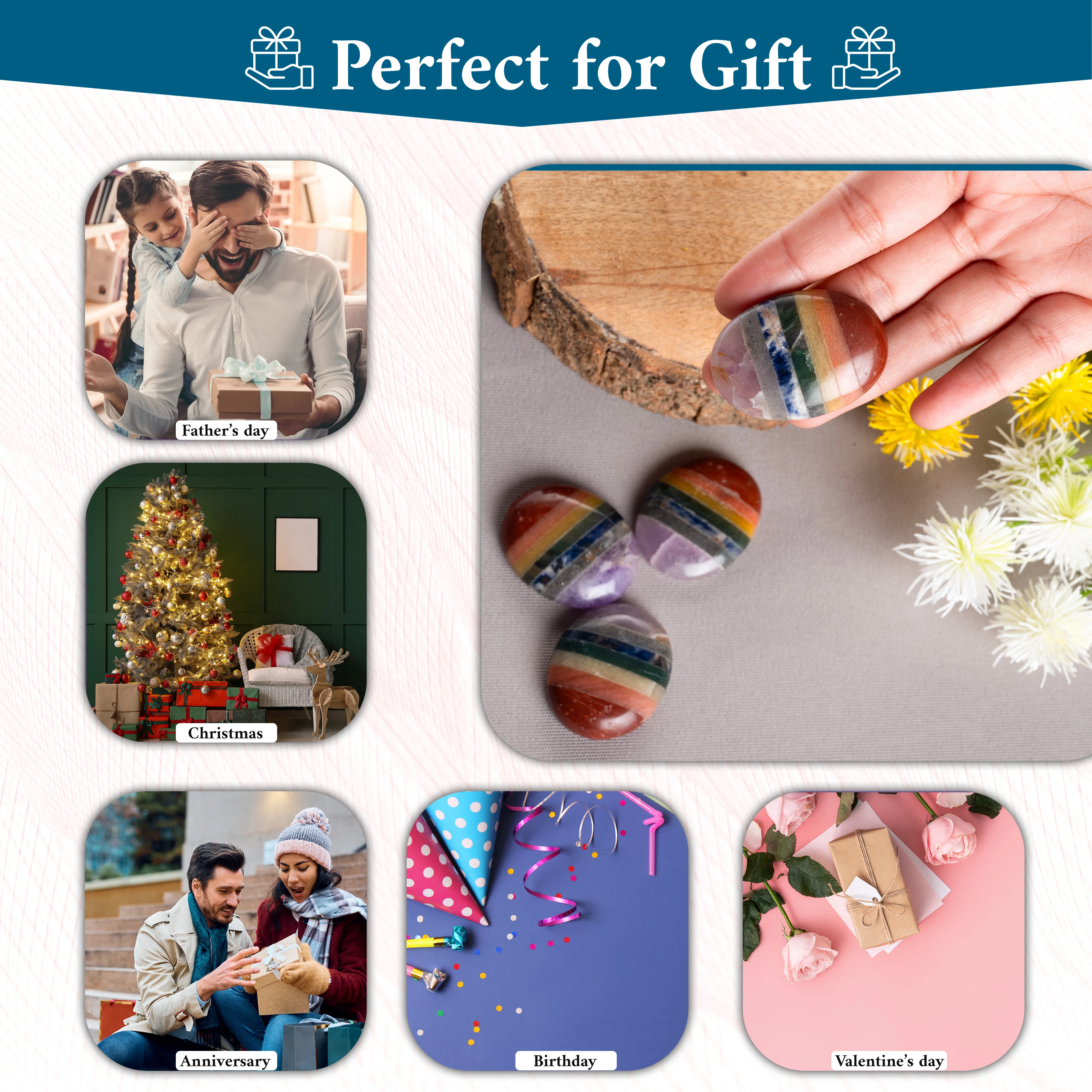 Wholesale 7 Chakra Oval Stone Thumb Worry Stone Natural Healing Crystal Carved Reiki Theme Aid for Anxiety Orgone Treatment