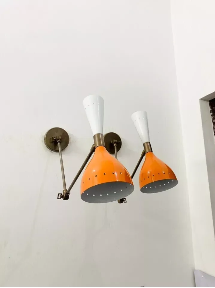 wall lamp Mid Century Brass Italian Diabolo Wall Sconce Light Fixture 2 Bulb Pair home office and kitchen decorative lamp