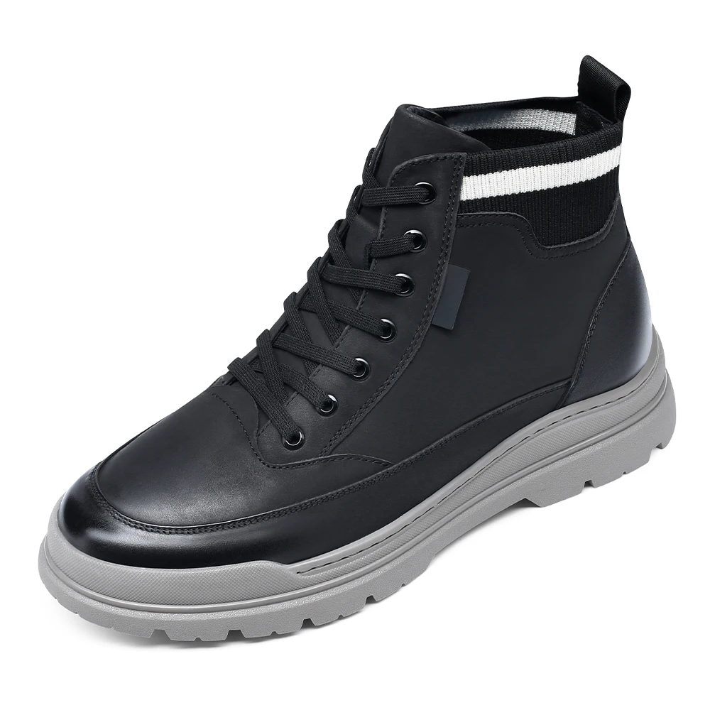 Wholesale winter hiking high quality fashion boots with genuine leather Elastic shoe opening comfortable boots elevator boots