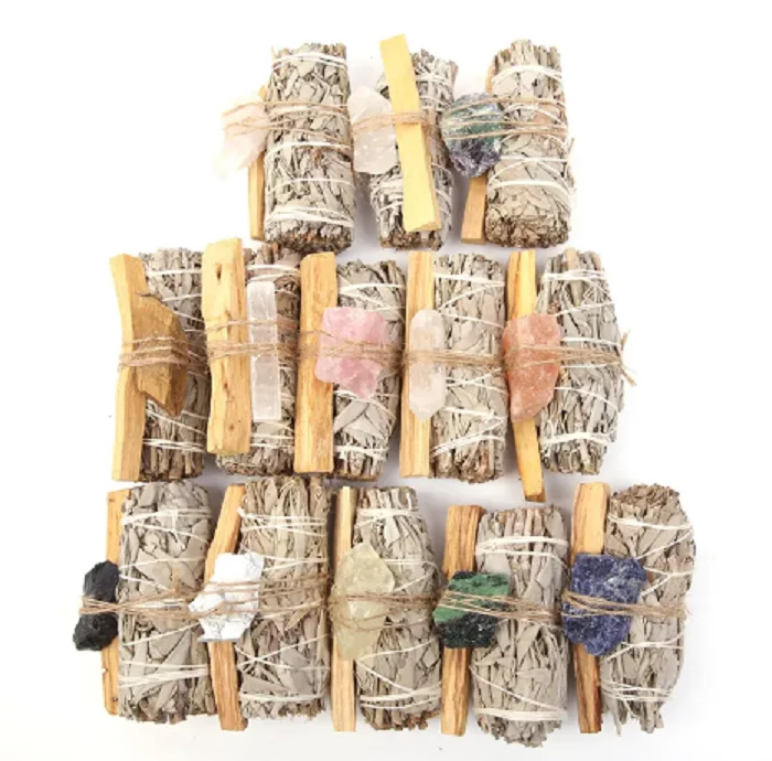 Wholesale Bulk California White Sage And Palo Santo Smudge Stick With Crystals