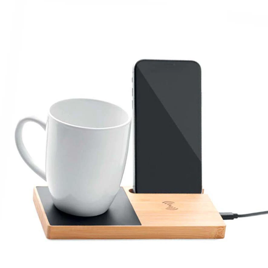 Custom Logo Bamboo Wireless Charging Dock Fast 15W/10W/5W Promotional Business Gift for Phone