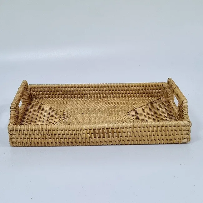 High Quality natural rattan tray with rectangular design with handle and rattan material suitable