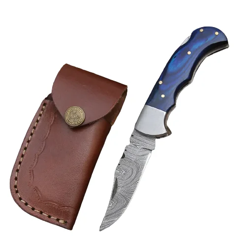 utility knife Custom Handmade Damascus Steel folding pocket knife knife With back Clip leather sheath Drop shipping