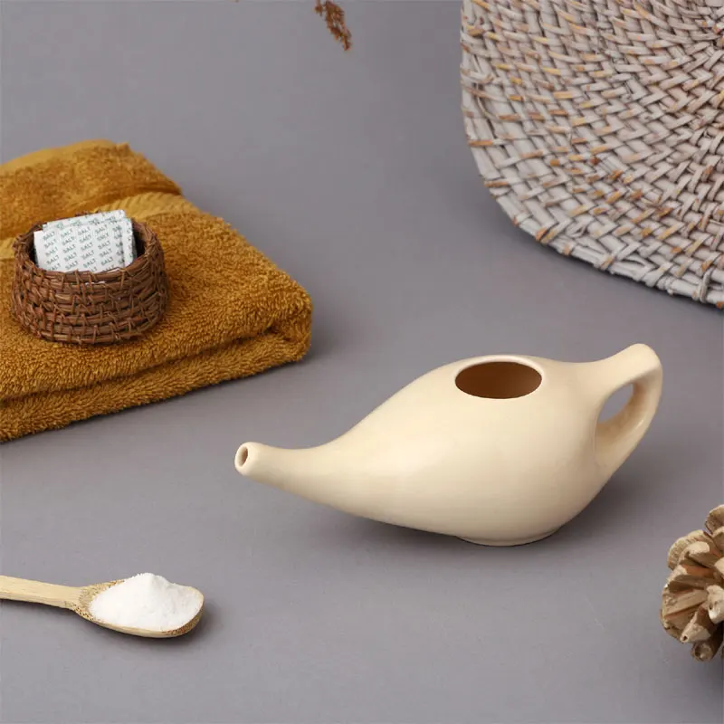 Керамический чайник для носовых пазух лечения аллергии и чистки носа с 5 пакетиками нети соли-225 мл (7 6 НАС Fl Oz). Емкость