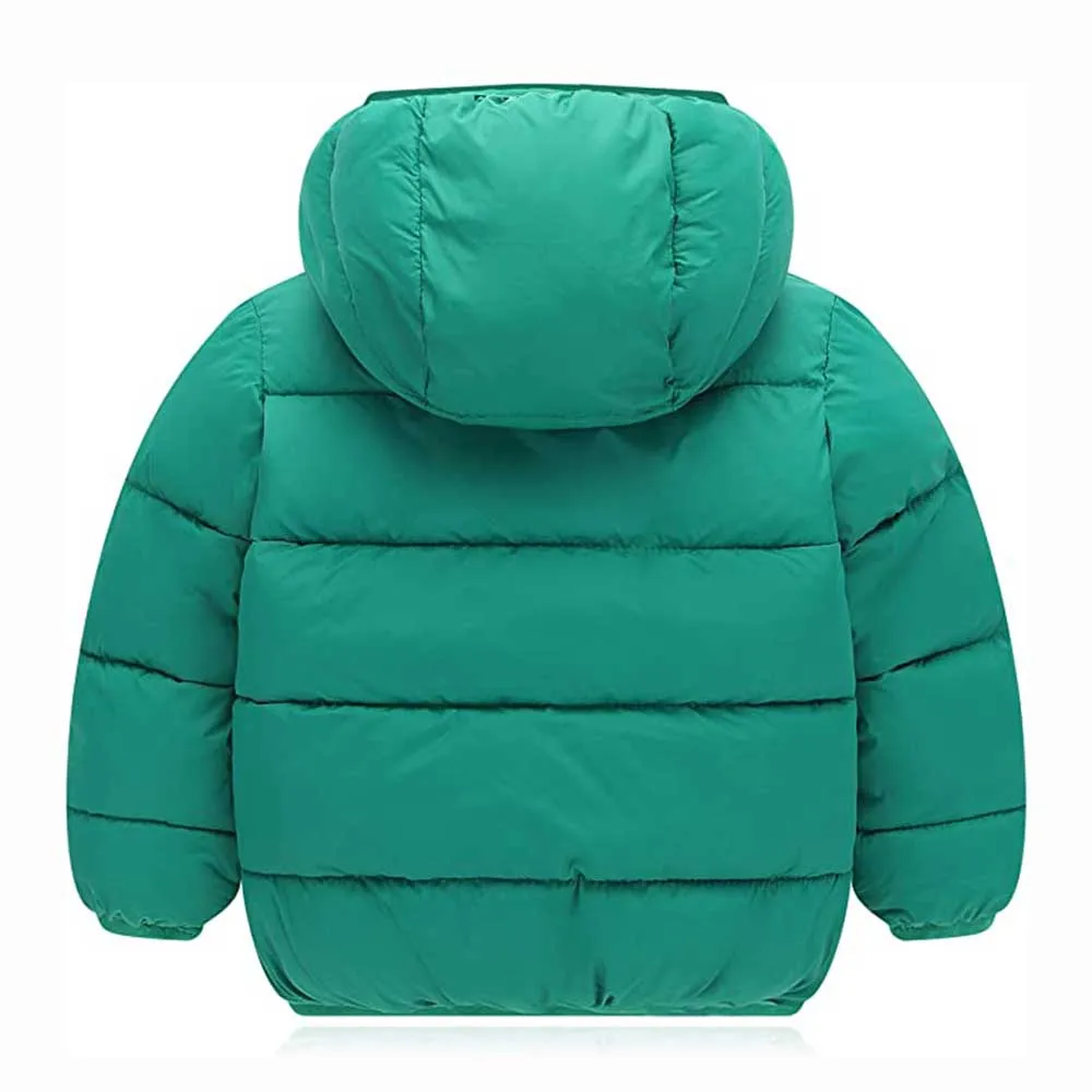 Branded Puffer / Quilted Jackets For Kids In Green Color Polyester Shelling With Cotton Filled Fabric Warm Jackets
