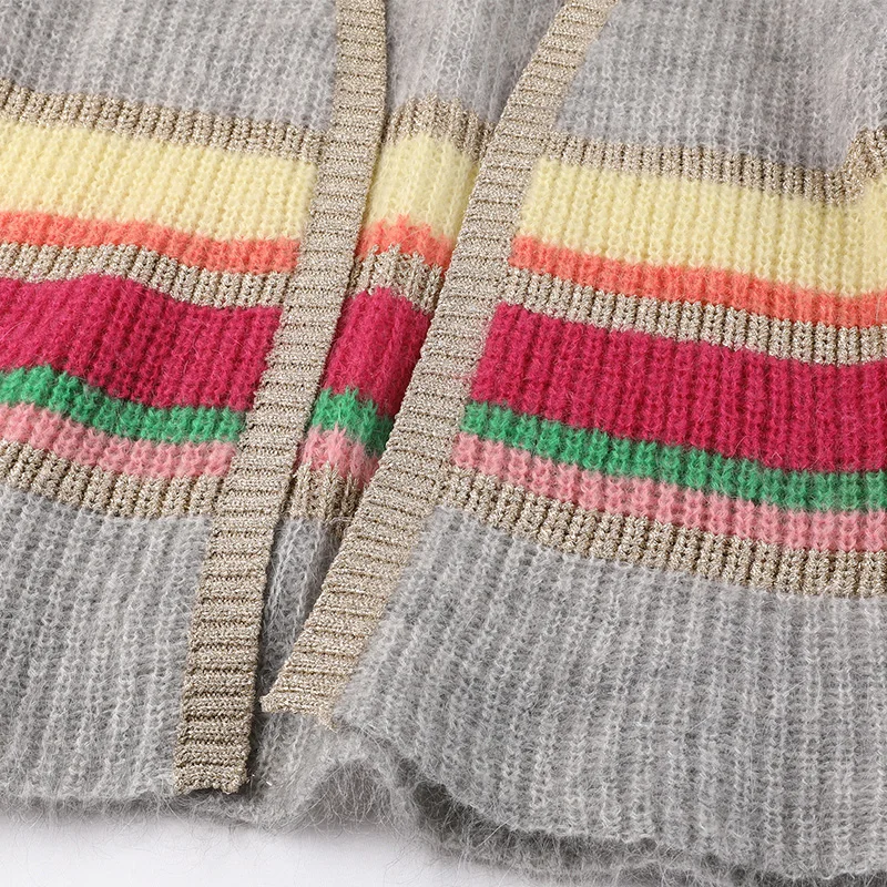 Women colorful striped sweater V-neck open chested long sleeve knitted cardigans & shrug sweaters wholesale