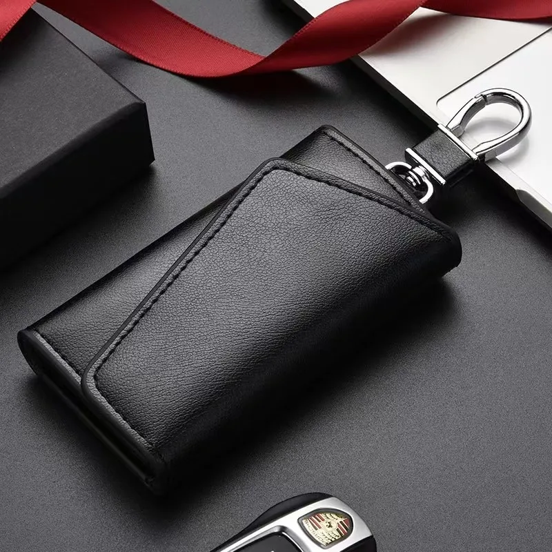 Genuine Leather Keychain Men Women Key Holder Organizer Pouch Cow Split Car Key Wallet Housekeeper Key Case Mini Card Bag