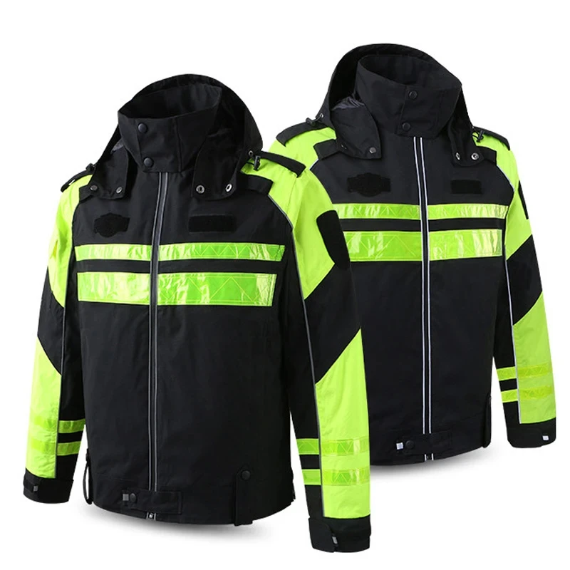 Winter High Visibility Safety Warm Jacket for Men Orange Waterproof Jacket Reflective Bomber Jacket Workwear Coat
