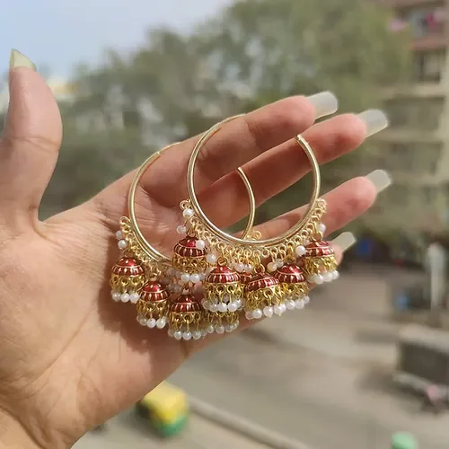 earrings Meenakari designer colorful beads indian style premium quality jumkha bali hoop earrings for women Earchain earring