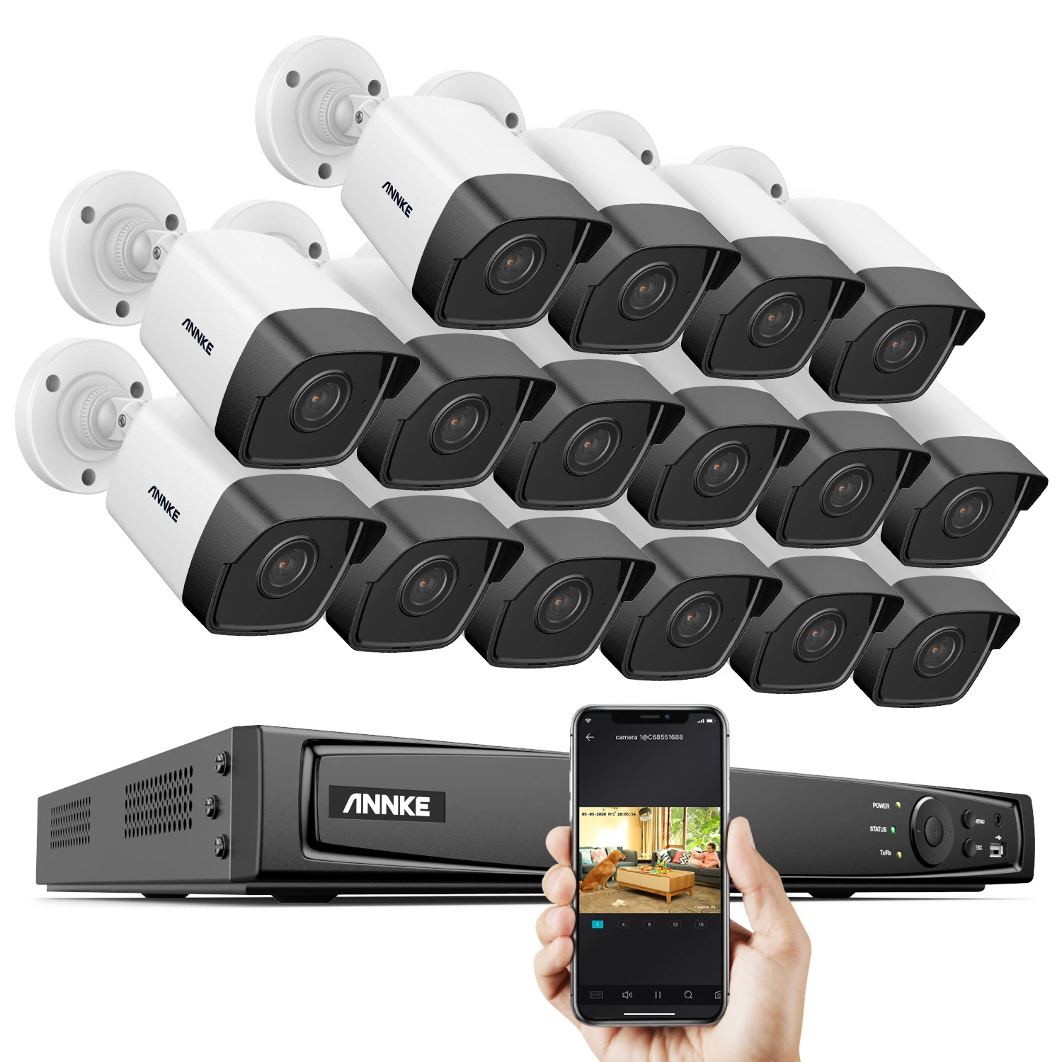ANNKE H.265+ 4K 16Ch POE NVR Security Camera NVR System 16pcs 5MP CCTV Camera Kit with Audio with 8TB Hard Drive