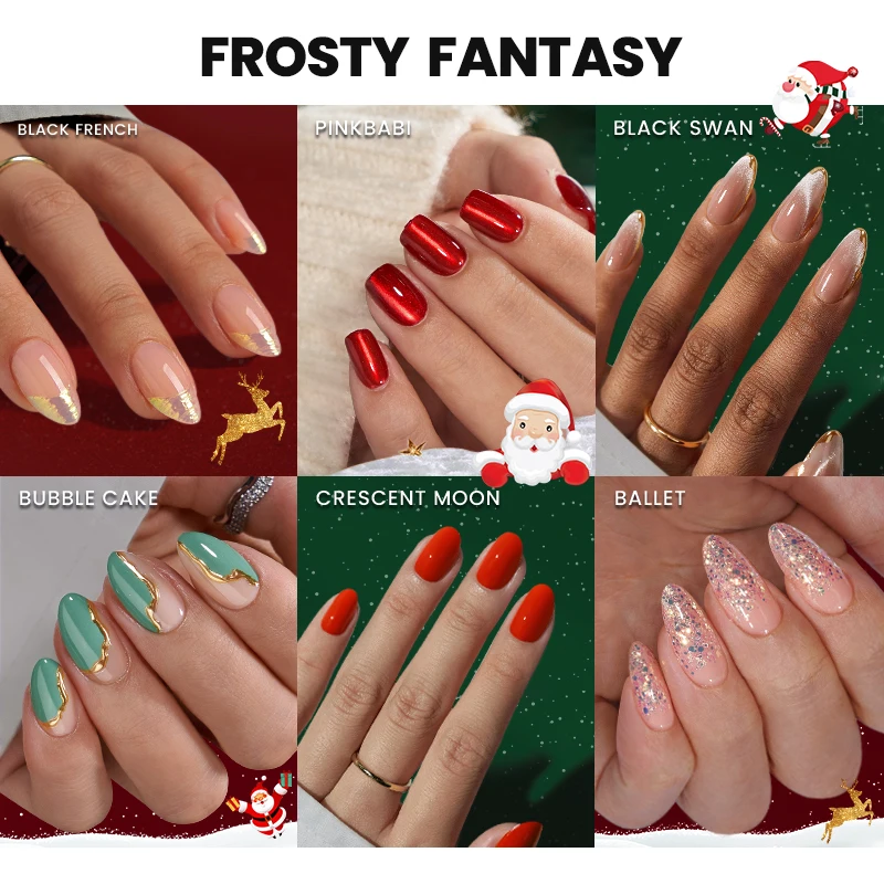 Custom Short Almond Soft Gel Nails Press On Wholesale High Quality Fake Artificial Nails Christmas French Tip Press On Nails