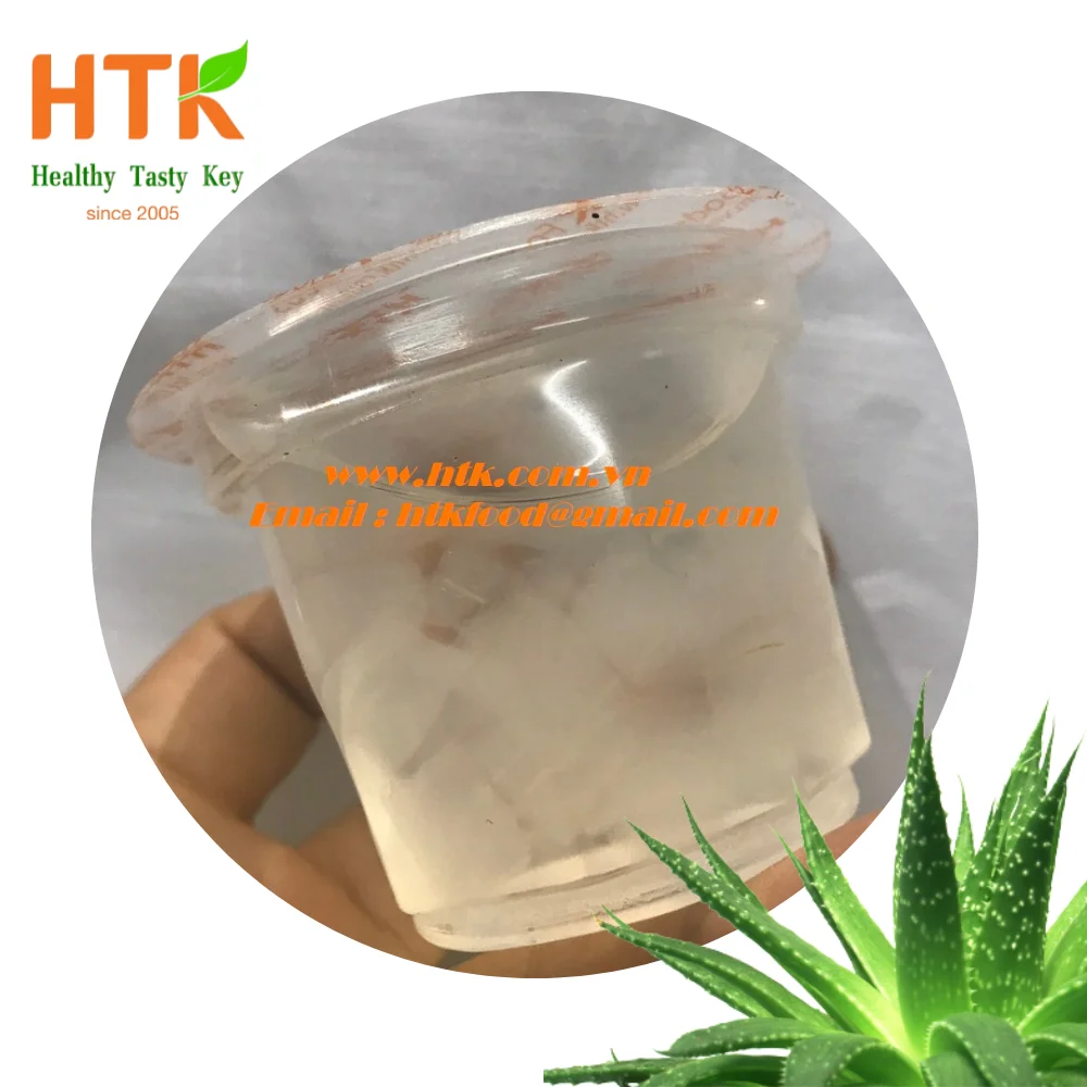 HOT SELLING 2024 CANNED ALOE VERA CUBE IN SYRUP 100% NATURAL FOR BEVERATE AND TOPPING FROM HTK FOOD