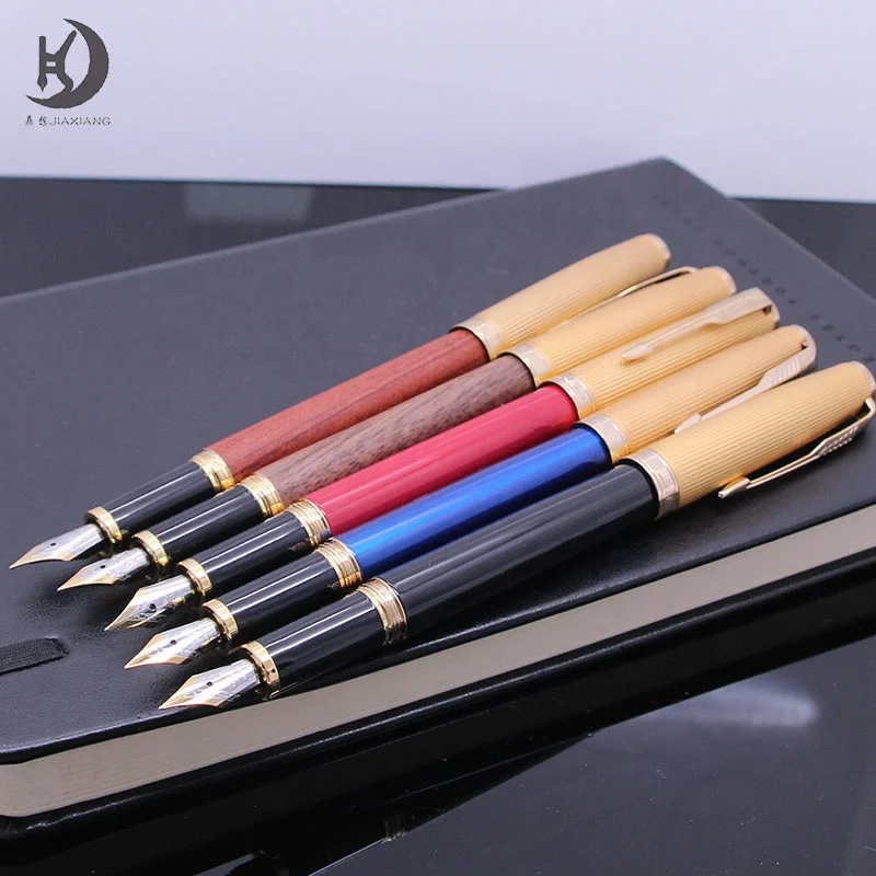 jinhao 85 Golden Arrow Clip Rosewood Walnut Screw Off Cap Extra Fine Nib Metal Fountain Pen With Ink Converter