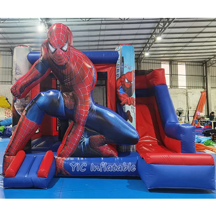Commercial Moonwalk Playground Spiderman Bouncy Castle Bounce House Fun Jumping Castle Inflatable Slide With Pool For Kids