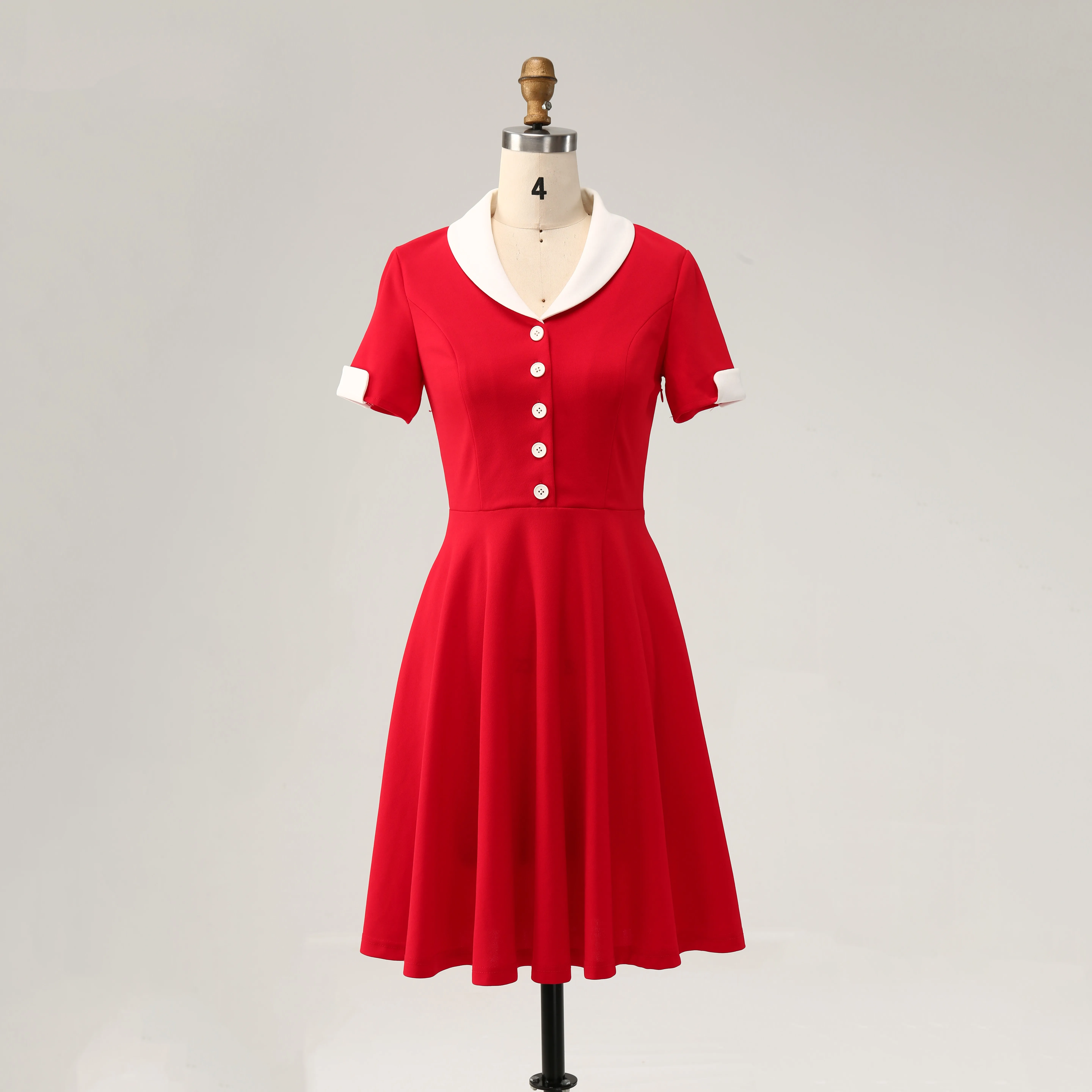 Peter Pan Collar Swing 1950s Vintage Swing Dress Party Gown Women Red Retro Cocktail Party 1950S 40S Summer Dress